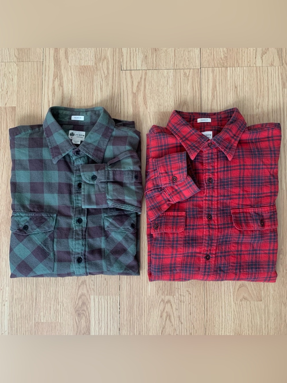 2 J.Crew Shirtings Tailored Fit Buffalo Plaid Flannel Shirts Y2K Western Country